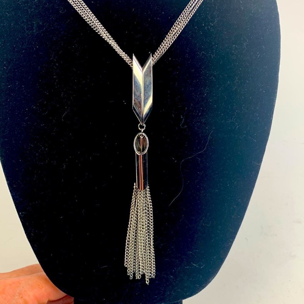 Silver Tone Tassel Necklace Costume Jewelry Multi strand